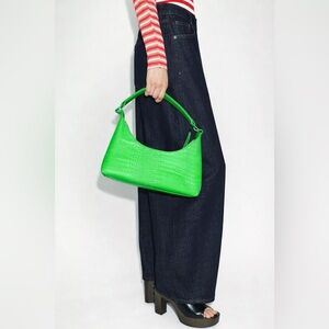 Vibrant Green Croc Print Women's Handbag
